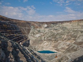 A small lake is seen at the bottom of the 2.5 kilometre-wide asbestos mining pit at Mine Jeffrey Inc. located in the town of Asbestos, Quebec.