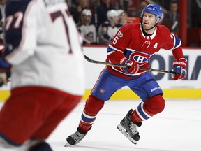 Montreal Canadiens defenceman Shea Weber crosses the rink during NHL action against the Columbus Blue Jackets in Montreal on Tuesday November 14, 2017.