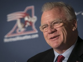 Montreal Alouettes head coach Mike Sherman during media announcement in Montreal on Dec. 20, 2017.