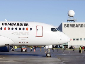 Bombardier aircraft CSseries is shown in Mirabel, Quebec as it is due to take off for the first time on September 16, 2013.
