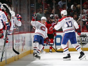 Brendan Gallagher has had a hot hand lately. He scored the Canadiens' first goal in New Jersey on March 6 and has scored in each of Montreal's last three games. Above: Gallagher celebrates his second-period goal against the Devils.