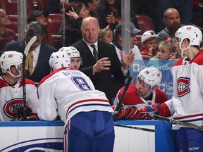 SUNRISE, FL - MARCH 8: Head coach Claude Julien of the Montreal Canadiens directs the players during a break in action against the Florida Panthers at the BB&T Center on March 8, 2018 in Sunrise, Florida.