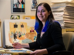 Courtroom sketcher Delphine Bergeron at the Montreal courthouse on Wednesday, February 28, 2018. She has drawn everyone from Guy Turcotte to Luka Magnotta.