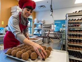 Juliette Brun works in her chocolate lab in Longueuil on Feb. 28, 2018.