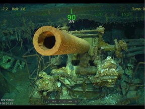 This handout photograph photo obtained March 5, 2018 courtesy of Paul G. Allen shows wreckage from the USS Lexington, a US aircraft carrier which sank during World War II, that has been found in the Coral Sea, a search team led by Microsoft co-founder Paul G. Allen announced March 5, 2018.   The wreckage was found March 4, 2018 by the team's research vessel, the R/V Petrel, some 3,000 meters (two miles) below the surface more than 500 miles (800 kilometers) off the eastern coast of Australia. Remarkably preserved aircraft could be seen on the seabed bearing the five-pointed star insignia of the US Army Air Forces on their wings and fuselage.