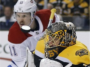 Canadiens' Brendan Gallagher can usually be found working hard in front of the opposing team's goalie, as he was on Saturday against the Bruins' Anton Khudobin during overtime loss in Boston.