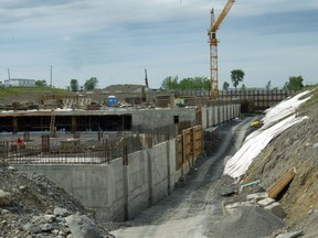 Construction proceeds on the Montmorency metro station in Laval in 2009.