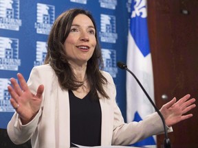 Bloc Quebecois leadership candidate Martine Ouellet speaks at a news conference, Tuesday, March 14, 2017 in Quebec City. Bloc Quebecois members will be able to vote on Martine Ouellet's leadership in early June.