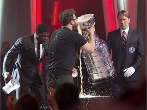 At the tail end of this 2014 Just for Laughs gala, host Seth Rogen was joined on stage by P.K. Subban for a refreshing drink from the Stanley Cup (or a Stanley Cup).