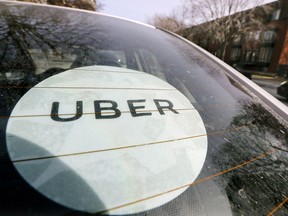 An Uber car in downtown Montreal.