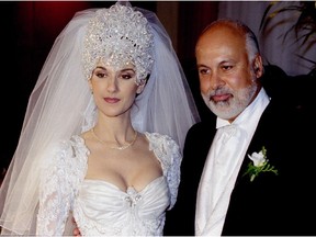Singer Céline Dion in a tiara at the post-wedding press conference after her marriage to René Angélil on Dec. 17, 1994.