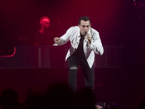 Jacob Hoggard, frontman for the rock group Hedley, performs during the band's concert in Halifax on Friday, February 23, 2018.