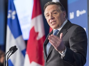 Coalition Avenir Quebec leader Francois Legault speaks to the International Relations Council in Montreal, Monday, March 19, 2018.