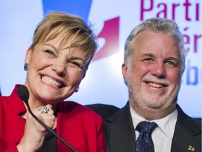 Quebec Liberal party MNA Isabelle Melancon and Quebec Premier Philippe Couillard.