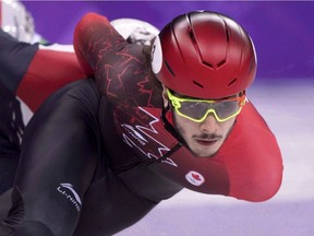 Samuel Girard, of Ferland-et-Boilleau, competes in the men's 1,000-metre short-track speedskating quarter-finals at the 2018 Olympic Winter Games, in Gangneung, South Korea.