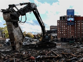 The former Montreal Children's Hospital is demolished on Monday, October 30, 2017.