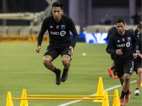 Montreal Impact midfielder David Choiniere (#17) during practice at Olympic Stadium in Montreal on Thursday February 1, 2018.