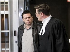 MARCH 27: Nassios Charalabos with his lawyer, Tom Pentefountas at the courthouse in Montreal.