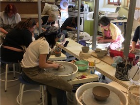 Members of the Claycrafters Pottery Studio at Stewart Hall in Pointe-Claire prepare bowls for five Empty Bowls fundraisers in Montreal, including the one in Pointe-Claire, April 14