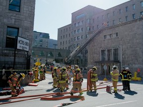 Firefighters at the scene of a fire at the Hôtel-Dieu Hospital in April 2016. Another fire broke out on Monday.