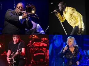Clockwise from top left: Preservation Hall Jazz Band, Seal, Jann Arden, George Thorogood.