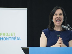 Mayor Valérie Plante talks to supporters on April 29, 2018, in Montreal.
