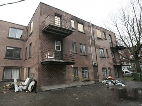 Fire damage on a building on Linton St. in Côte-des-Neiges on Monday April 30, 2018. A fire over the weekend left many families homeless and the borough mayor says it was subdivided without a permit.