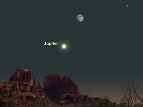 Jupiter is joined by the moon on the evening of May 26.