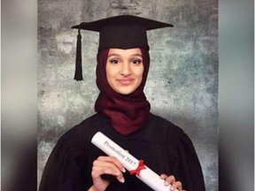 Sondos Lamrhari in her high school graduation photo. The teen is enrolled in a CEGEP program for aspiring police officers.