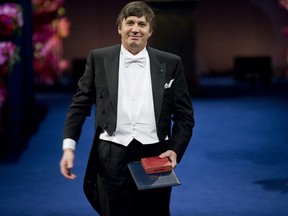 In a file picture taken on December 10, 2010 Dutch Professor Andre Geim bows after receiving the Nobel Prize in Physics from King Carl XVI Gustaf of Sweden (not pictured) during the Nobel Prize award ceremony at the Stockholm Concert Hall.