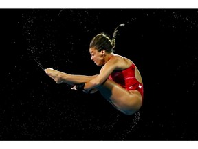 Meaghan Benfeito of Montreal competes in the Women's 10m Platform Diving Final on day eight of the Gold Coast 2018 Commonwealth Games at Optus Aquatic Centre on April 12, 2018, on the Gold Coast, Australia.