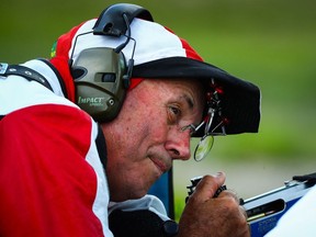 Canada's Robert Pitcairn competes in the Queen's Prize pairs shooting final during the 2018 Gold Coast Commonwealth Games in 2018.