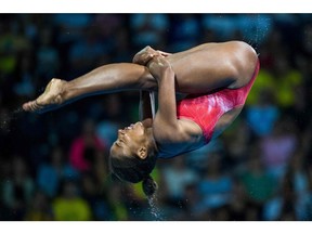 Laval's Jennifer Abel competes in the women's 3m springboard diving final during the 2018 Gold Coast Commonwealth Games at the Optus Aquatic Centre in the Gold Coast on Saturday, April 14, 2018.