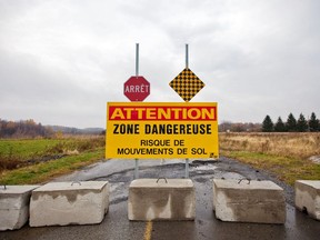 In 2010, a caution sign was erected after a landslide in St-Jude, which is southeast of Saint-Marie-Salomé.