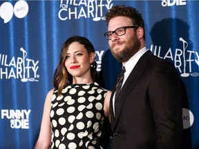 Lauren Miller Rogen, left, and Seth Rogen attend Hilarity for Charity's Annual Variety Show: James Franco's Bar Mitzvah, held at the Hollywood Palladium on Saturday, Oct. 17, 2105, in Los Angeles.