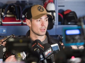 Canadiens goalie Carey Price speaks to reporters during an end-of-season news conference in Brossard on April 9, 2018.