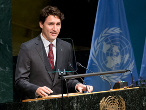 Prime Minister Justin Trudeau speaks during the signing ceremony for the Paris Agreement on climate change, April 22, 2016.