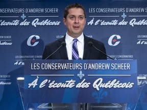 Conservative leader Andrew Scheer responds to a question during a news conference Thursday, April 19, 2018 in Montreal.