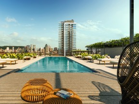 The rooftop pool offers stunning views over downtown Montreal.