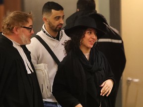 Sabrine Djermane and El Mahdi Jamali arrive at the Montreal courthouse with their lawyer Charles Benmouyal April 13, 2018.