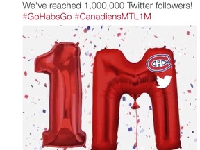 The Montreal Canadiens hit one million followers on Twitter in 2016.