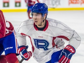 MONTREAL, QUE.: FEBRUARY 27, 2018 -- Newly acquired Laval Rocket defenceman Rinat Valiev, who was acquired in the Tomas Plekanec trade, practiced with the Rocket for the first time at Place Bell in Laval on Tuesday February 27, 2018. (Dave Sidaway / MONTREAL GAZETTE) ORG XMIT: 60258