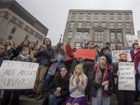 Students from McGill and Concordia universities in Montreal walked out of class at 2 p.m. Wednesday, April 11, 2018, and gathered in front of the administration building of McGill to protest the institutions' handling of sexual violence complaints against professors.