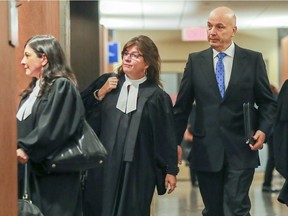 Frank Zampino, former chairman of Montreal's executive committee, enters the courtroom for the verdicts in the Contrecoeur fraud trial May 2, 2018.