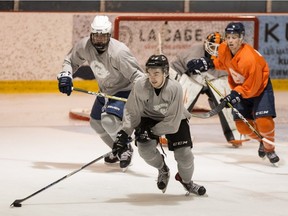 Players scrimmage during the 2018 APEX Sports Camp at Centre Sportif Dollard St-Laurent in Montreal on Sunday, May 6, 2018.