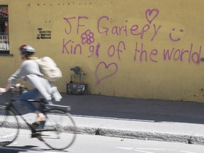 Neo-Nazi graffiti popped up overnight on Laurier Ave. in the Plateau on Tuesday, May 8, 2018.