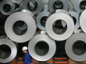 Rolls of semi-finished aluminum at the Alcoa factory in Hungary.