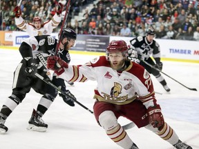 Acadie-Bathurst Titan's Ethan Crossman celebrates his second-period goal during Quebec Major Junior Hockey League playoff game against the Blainville-Boisbriand Armada Friday night.