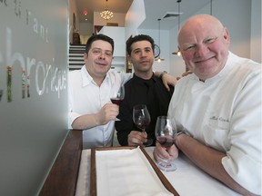 Olivier de Montigny, left, sommelier Jonathan Sitaras and chef/owner Marc De Canck ensure guests will be pampered at La Chronique.