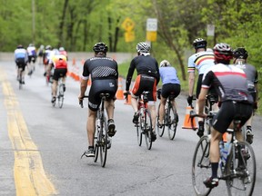 Cyclists climb Camillien Houde Rd. during a Cyclovia event on Mount Royal in May 2018.